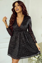 Stylish Black Glitter Dress with Elegant Mesh Overlay