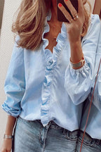 Ruffled Long Sleeve V-Neck Blouse