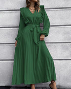 Chic Pleated V-Neck Maxi Dress - Perfect for Any Event