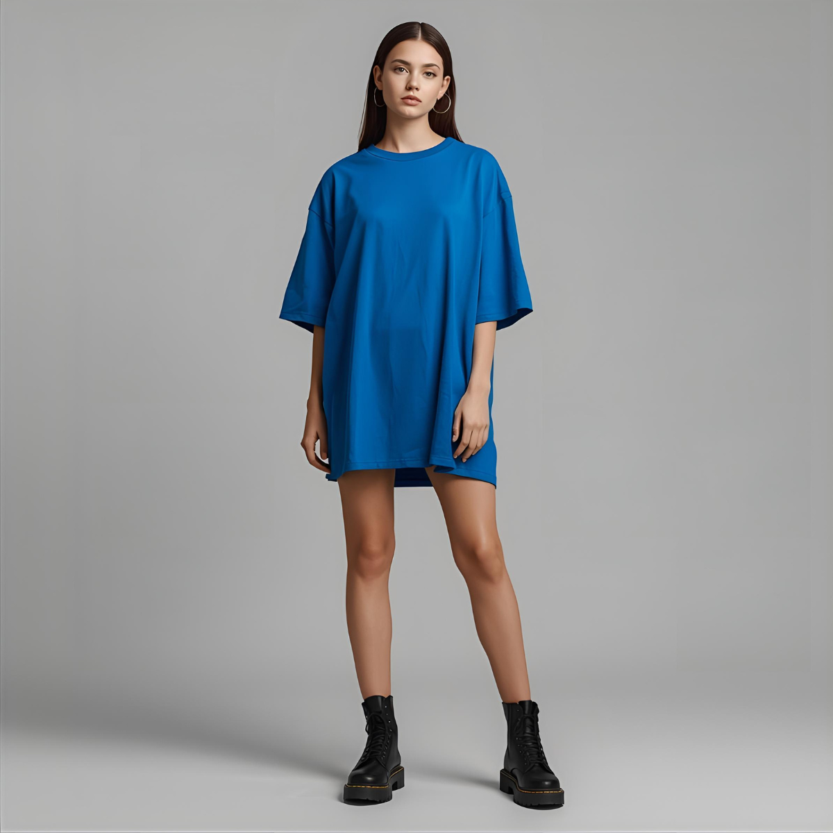 AZURINA | Relaxed-Fit Oversized Blue T-Shirt