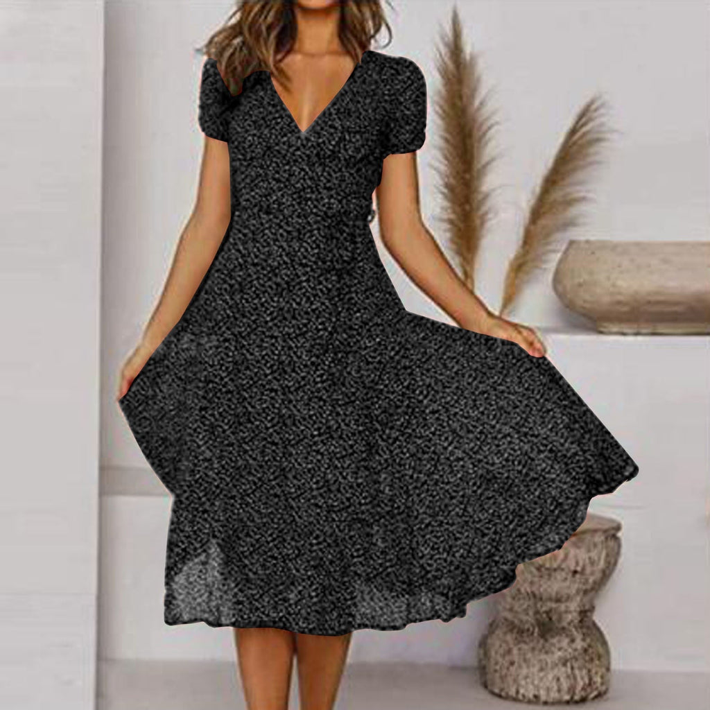 V-Neck A-Line Dress with Flowy Hem