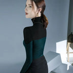 Stylish Velvet Patchwork Turtleneck Knit