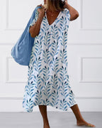 Flowy Midi Dress with Leaf Print