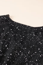 Stylish Black Glitter Dress with Elegant Mesh Overlay