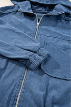 Teal Hooded Jacket with Zipper and Drawstring