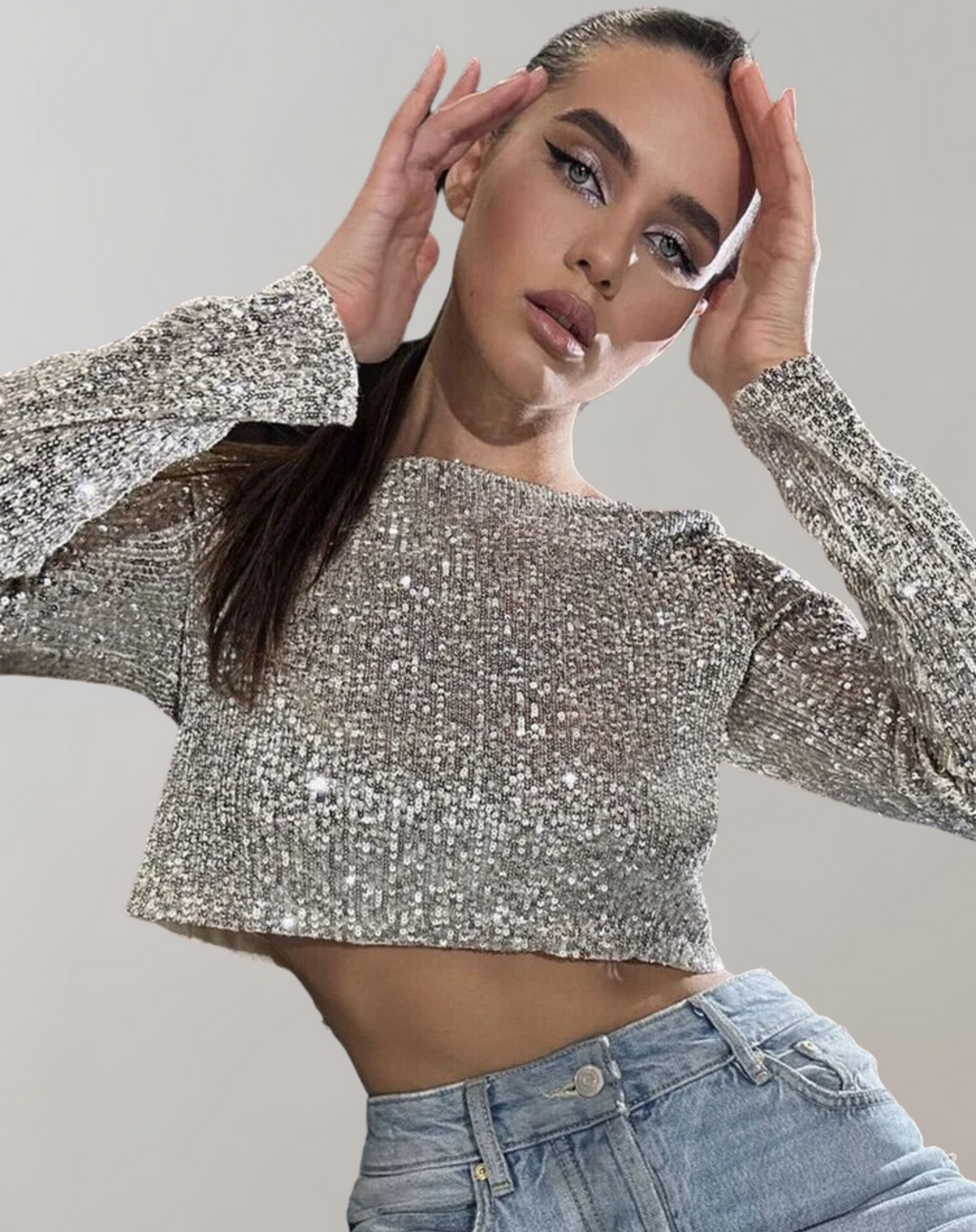 Women's Sparkling Sequin Crop Top