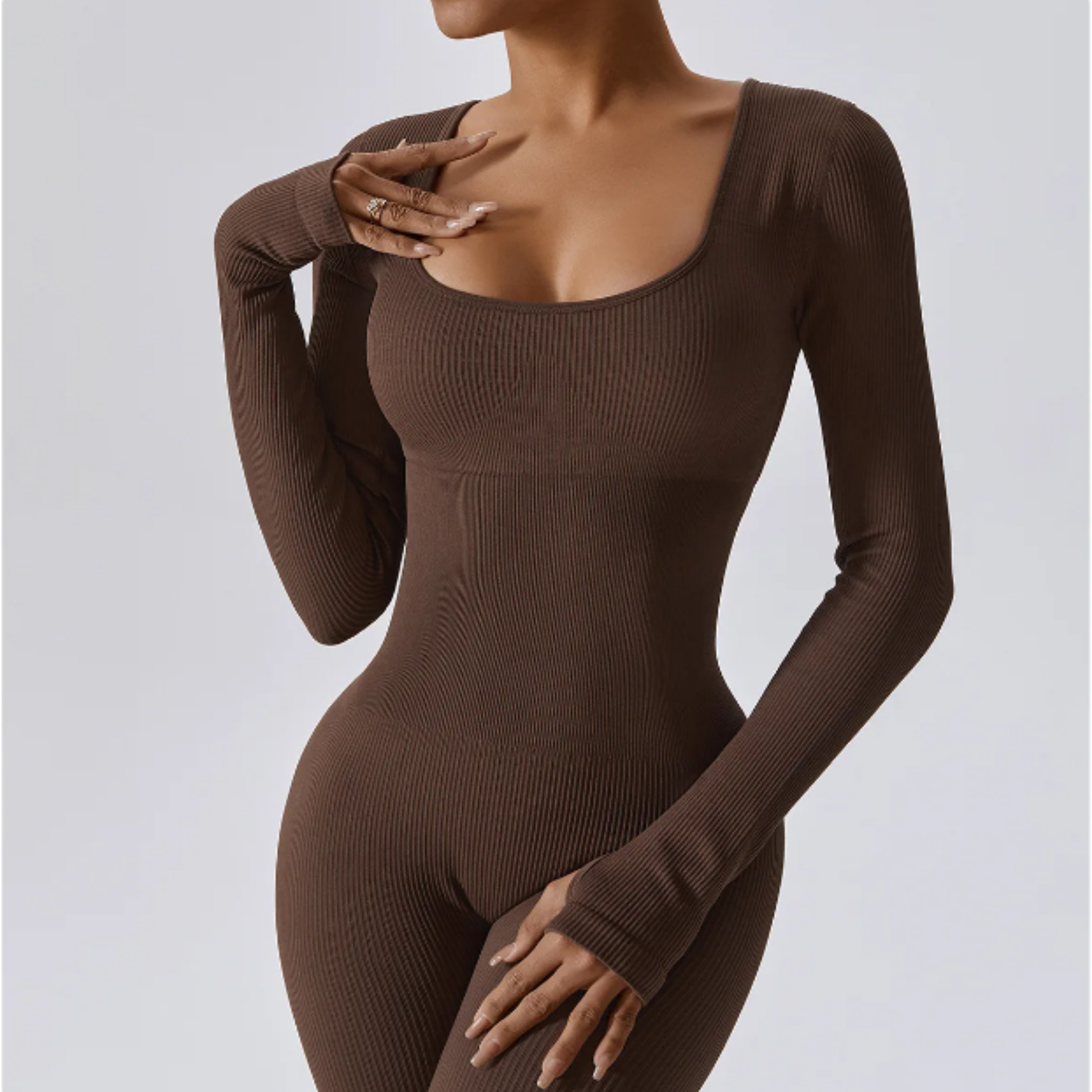 Solid Long Sleeve Active Jumpsuit