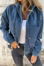 Teal Hooded Jacket with Zipper and Drawstring