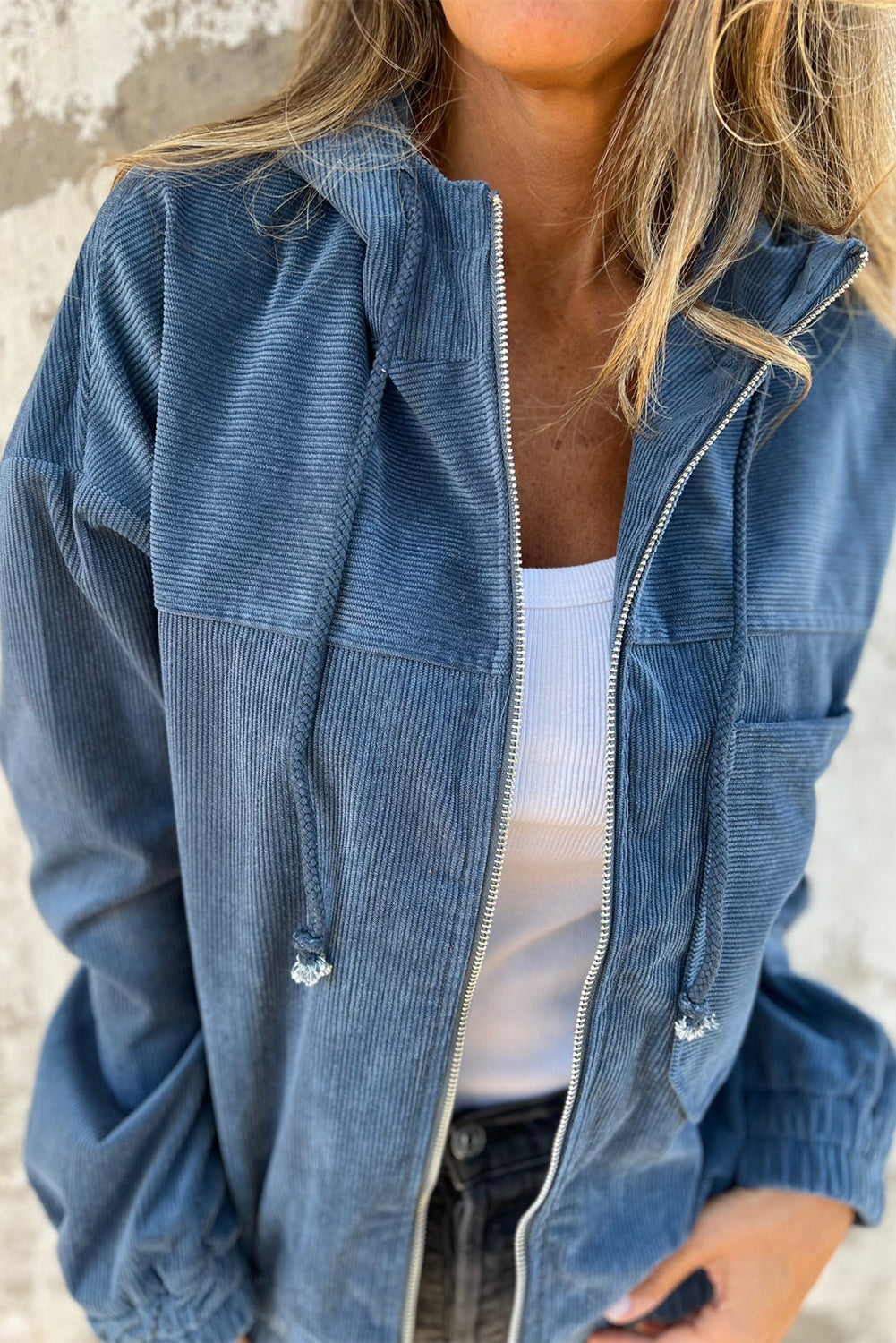 Teal Hooded Jacket with Zipper and Drawstring