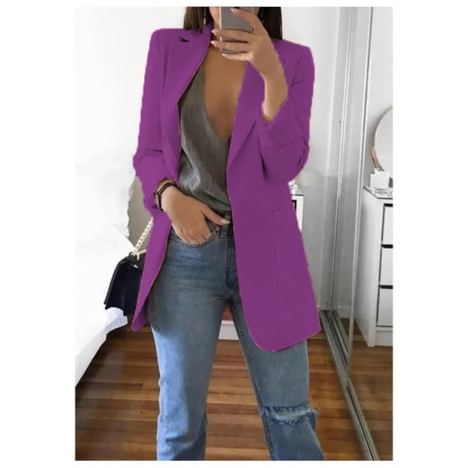 Women's Printed Double-Breasted Blazer - Ideal for Office Wear
