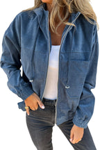 Teal Hooded Jacket with Zipper and Drawstring