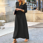Stylish V-Neck Maxi Dress for Summer with Elbow-Length Sleeves