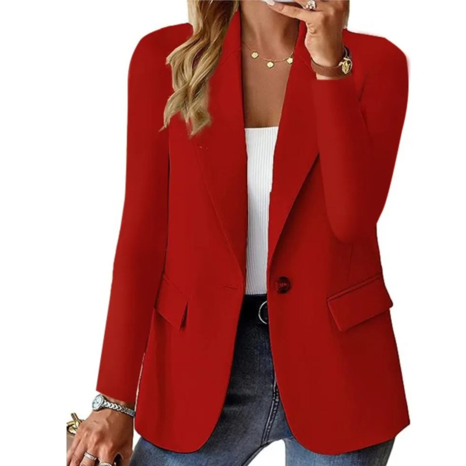 Button-Up Women's Blazer with Practical Pockets