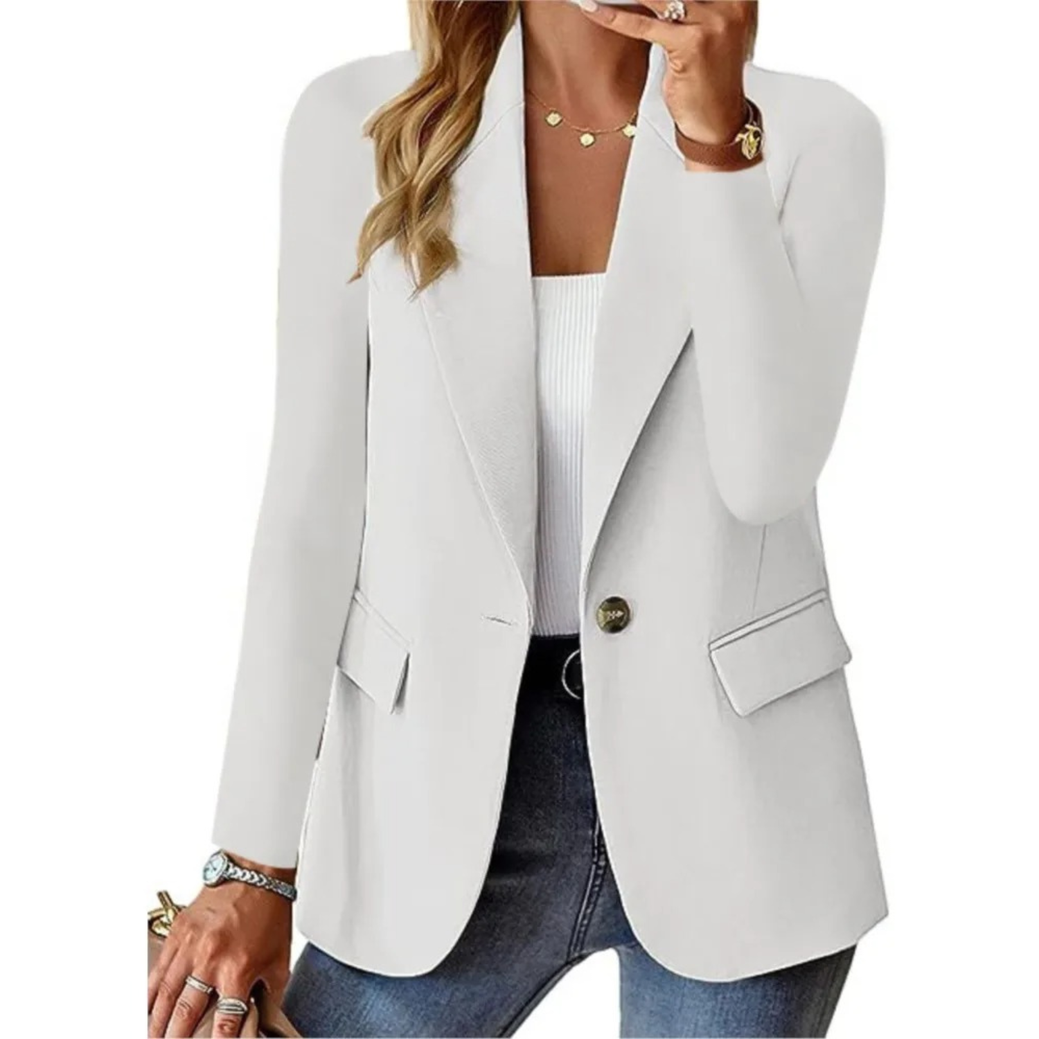 Button-Up Women's Blazer with Practical Pockets