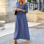 Stylish V-Neck Maxi Dress for Summer with Elbow-Length Sleeves