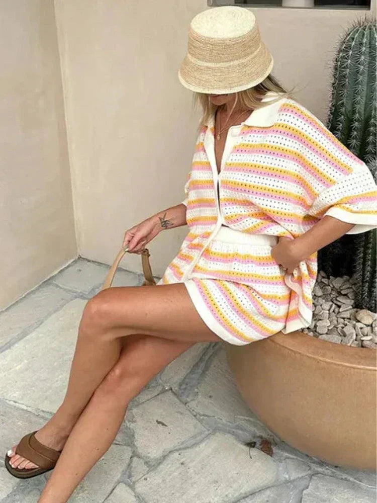 Women's Striped Contrast 2-Piece Knit Ensemble