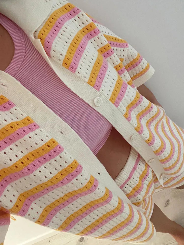 Women's Striped Contrast 2-Piece Knit Ensemble