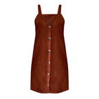 V-Neck Corduroy Dress with Strappy Details and Button Embellishments