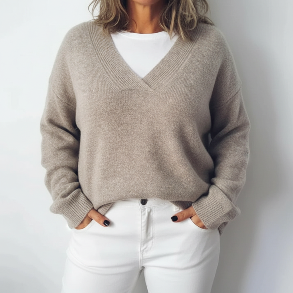 Plus Size Women's Luxe V-Neck Oversized Knit Sweater