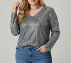 Stylish V-Neck Shimmer Top for Women | Available in Plus Sizes
