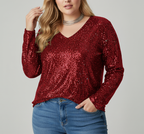 Stylish V-Neck Shimmer Top for Women | Available in Plus Sizes