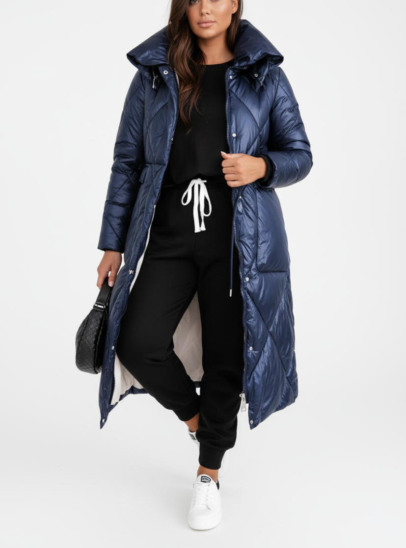 Grace - Stylish Long Puffer Jacket with Stand-Up Collar for Plus Size Women