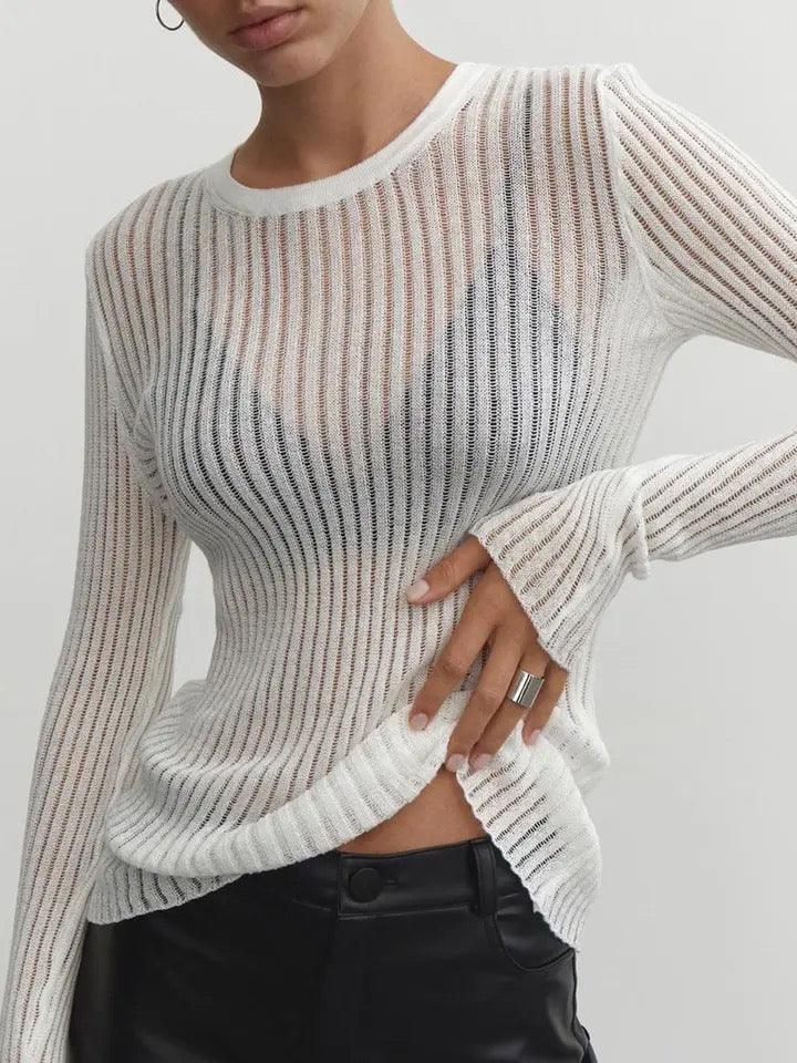 Stylish Sheer Blouse with Sophisticated Stripes