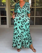 Women's V-Neck Leopard Print Dress Ensemble