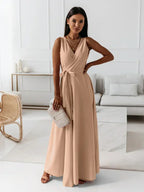 Solid Color V-Neck Maxi Dress for Women