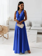 Solid Color V-Neck Maxi Dress for Women
