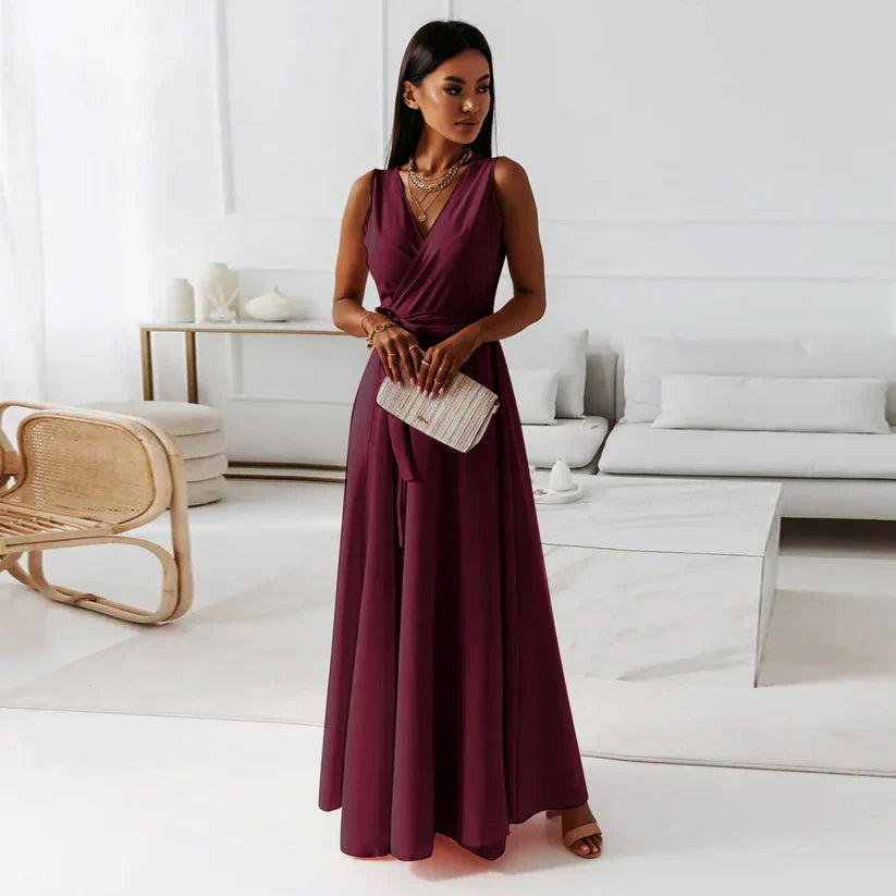 Solid Color V-Neck Maxi Dress for Women