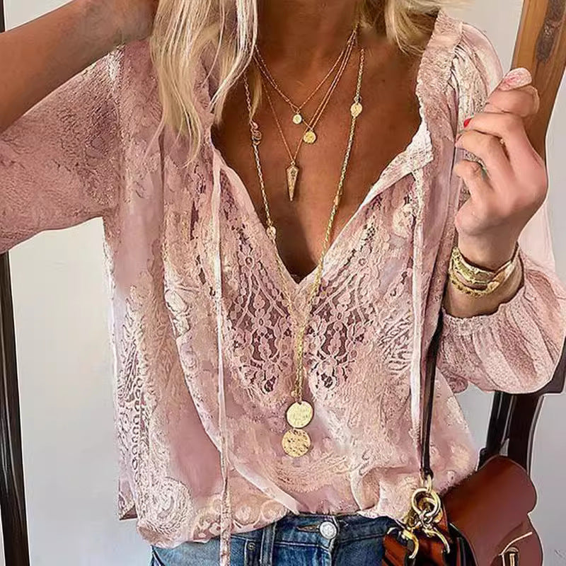 Lace-Embellished Women's Blouse