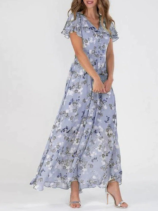 Graceful Floral Chiffon Gown