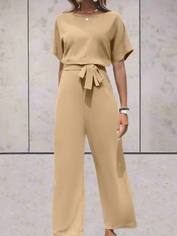 Short Sleeve Solid Color Jumpsuit with a Relaxed Fit
