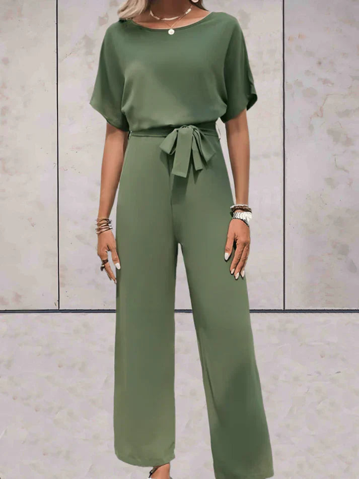 Short Sleeve Solid Color Jumpsuit with a Relaxed Fit