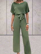 Short Sleeve Solid Color Jumpsuit with a Relaxed Fit