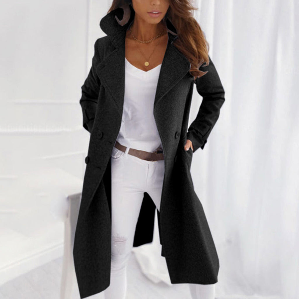 Chic Wool Coat with Stylish Folded Collar