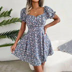 Floral Puff Sleeve Dress with Square Neckline