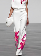Floral Print Turtleneck and Wide-Leg Pant Ensemble