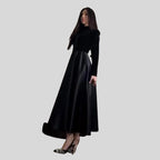 Stylish Velvet Turtleneck Dress with Flared Hem