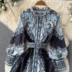 Floral A-Line Dress with Belted Waist