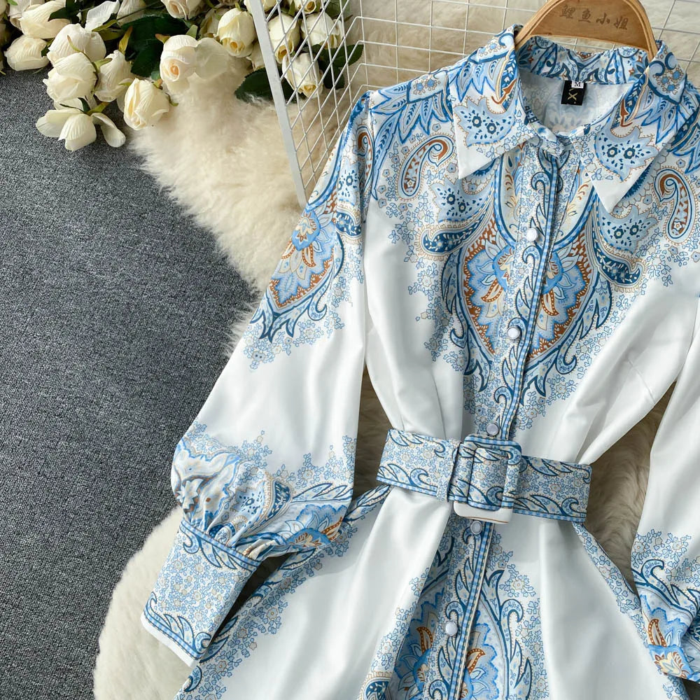 Floral A-Line Dress with Belted Waist