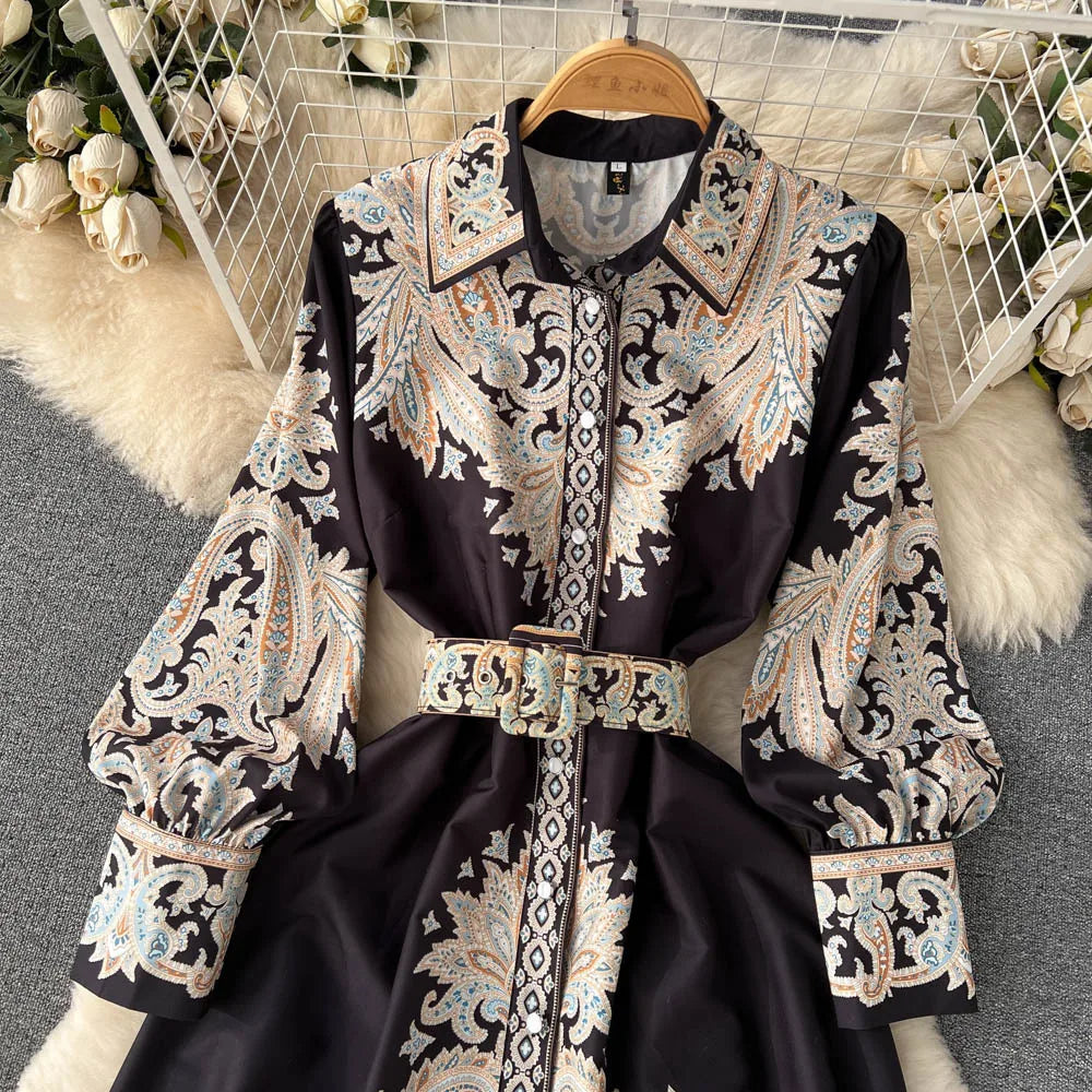 Floral A-Line Dress with Belted Waist