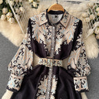 Floral A-Line Dress with Belted Waist