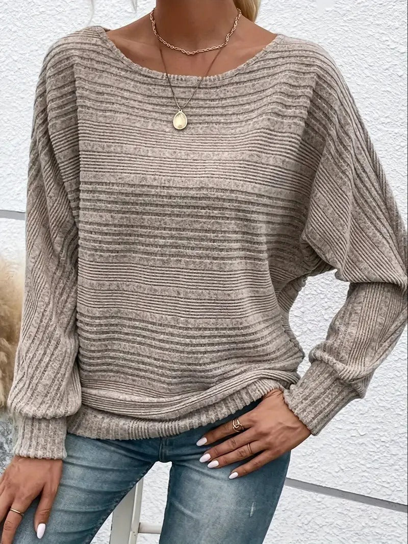 Relaxed Batwing Sleeve Top with Round Neckline
