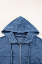 Teal Hooded Jacket with Zipper and Drawstring