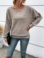 Relaxed Batwing Sleeve Top with Round Neckline
