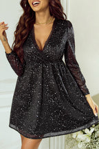 Stylish Black Glitter Dress with Elegant Mesh Overlay