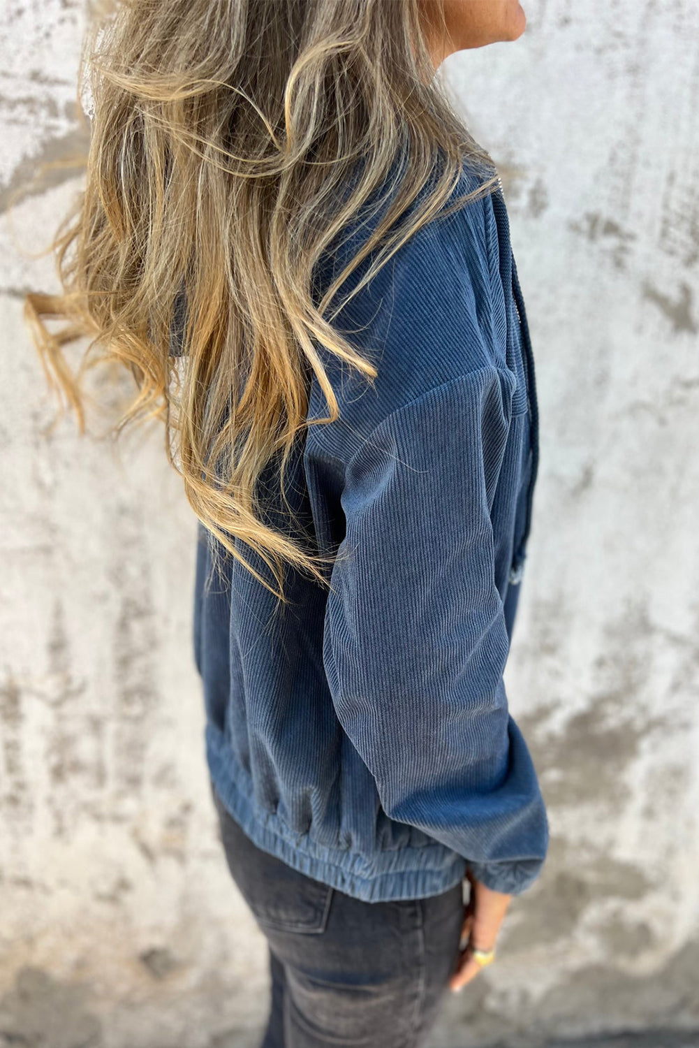 Teal Hooded Jacket with Zipper and Drawstring