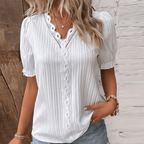 Chic V-Neck Blouse with Lace Details